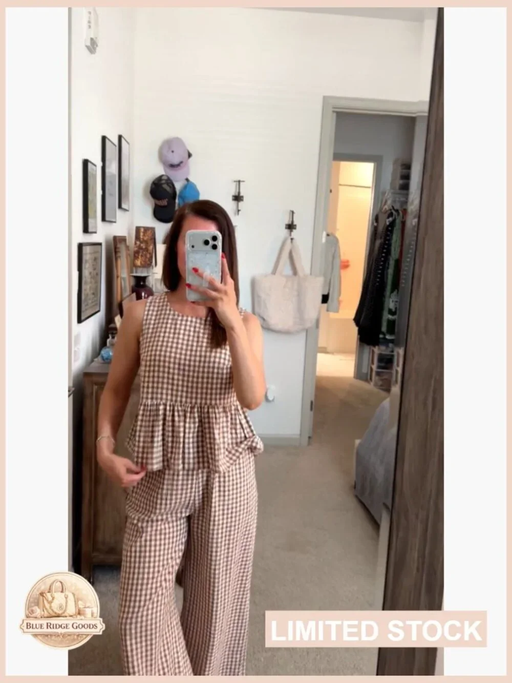 Gingham Plaid Sleeveless Ruffle Tank and Wide Leg Pants Set Summer Matching